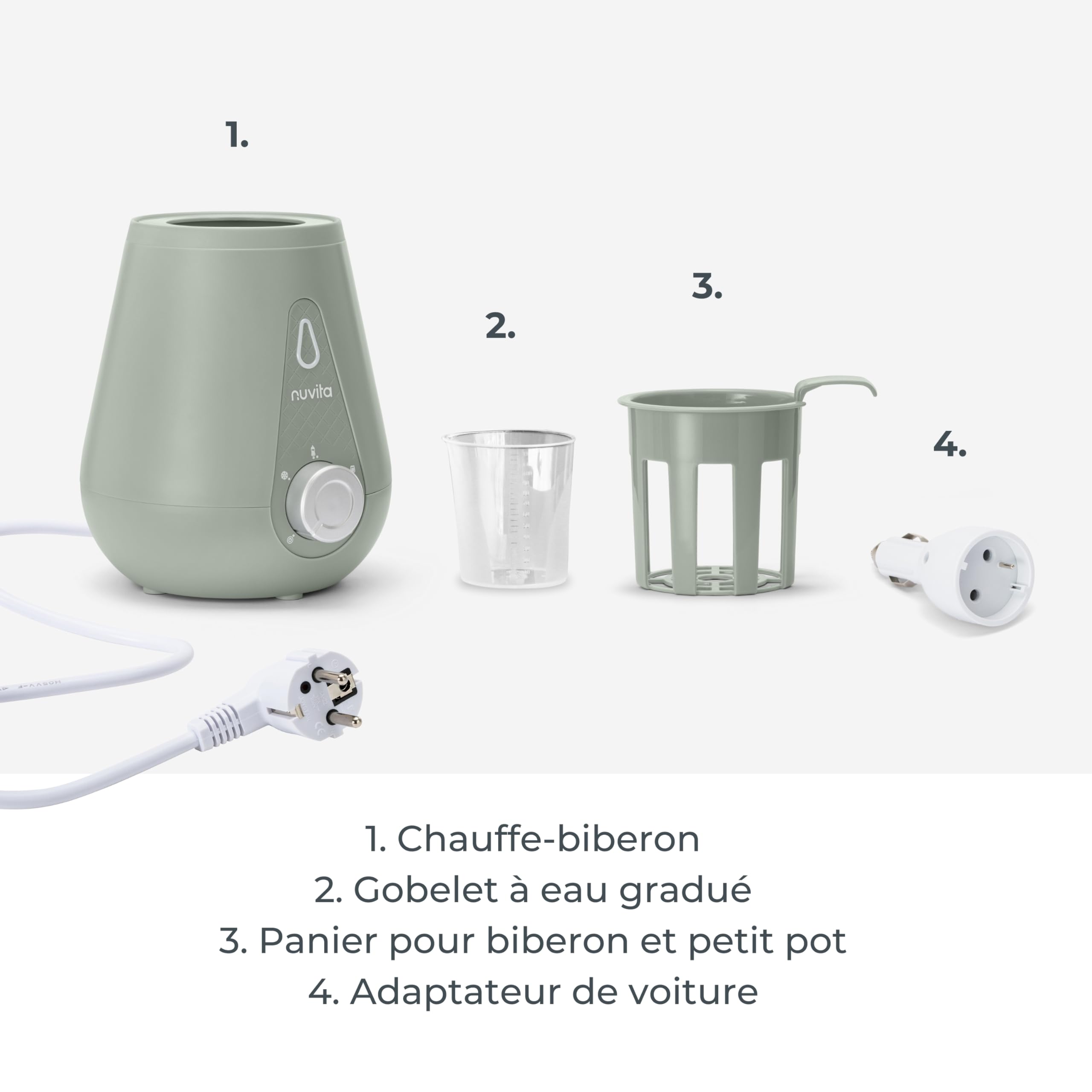 Nuvita 1165 | Chauffe Biberon Voiture et Maison | Chauffe Biberon Portable |Préparateur Biberon | Chauffe Biberon et Repas | Preparateur Biberon Automatique | Lait Maternel - Sage Green