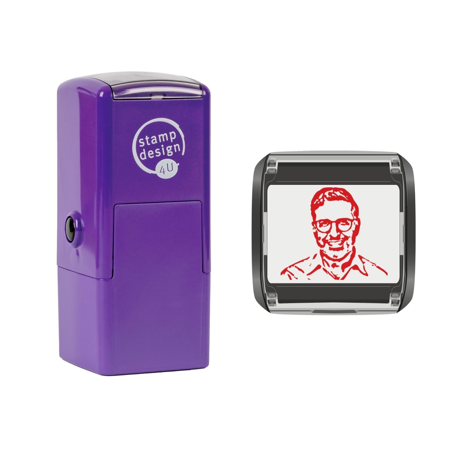 Personalised Portrait Stamp 25x25mm Custom Face Upload Rubber Self-Inking Stamp in Red Ink