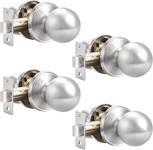 Miniatura 1 de Probrico Paquete de 4 pomos redondos para puerta de pasilloarmario, función de paso para pasilloarmario, manija de cerradura de puerta interior,