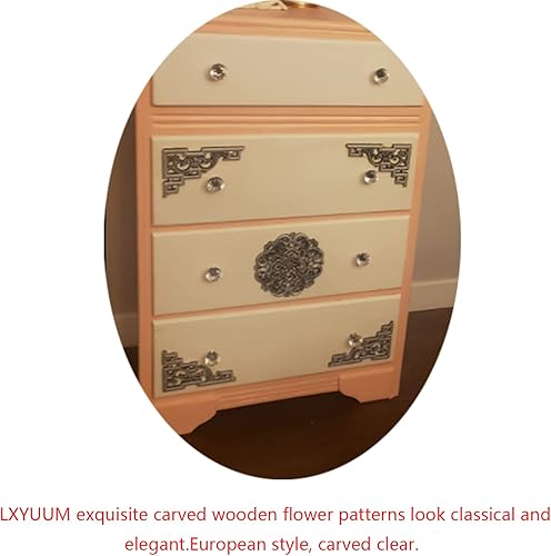 Miniatura 5 de LXYUUM 4 piezas de apliques de madera redondos para decoración de muebles de puerta de cama, decoración de gabinete de madera, decoración de muebles