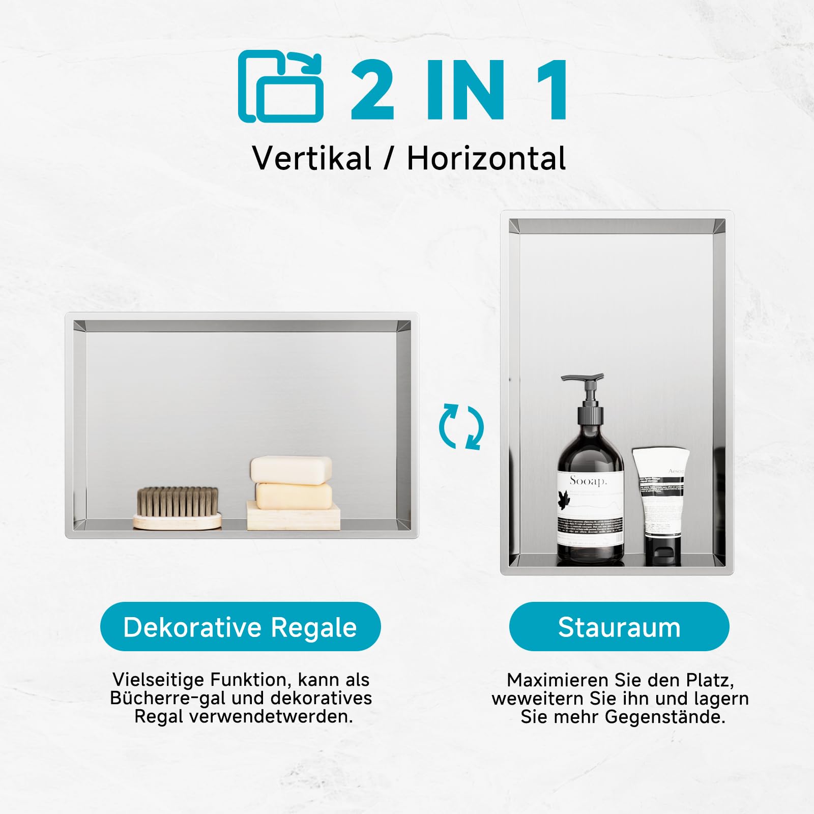 Nicchia doccia in acciaio inox 304, 25 x 40 x 10 cm, senza piastrelle, mensola da incasso per ambienti umidi, doppio bagno da incasso, nicchia per doccia essenziale, finitura spazzolata