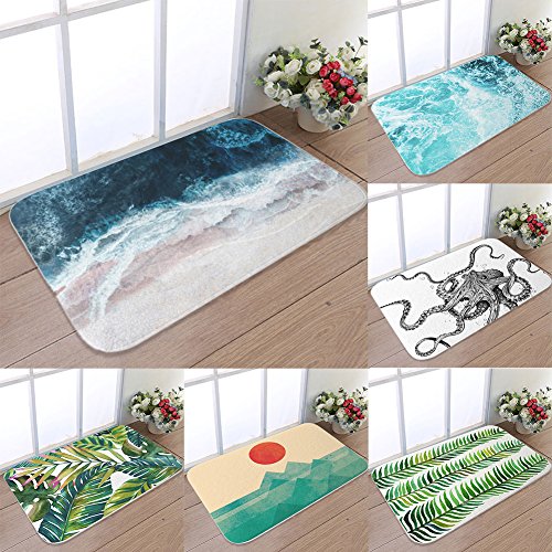 XdiseD9Xsmao Seaweed Ocean Wave Octopus Bathroom Rug Blanket, Non-slip Bath Shower Carpet Floor Mat Doormat for Living Room Bedroom 2#