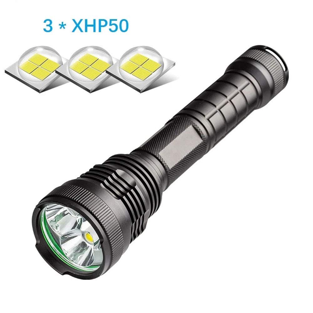 HMTE Torcia LED Lanterna 3 * 50 Torcia Lanterna Caccia Lampada Impermeabile Torcia Esterna 26650, Torce (B)