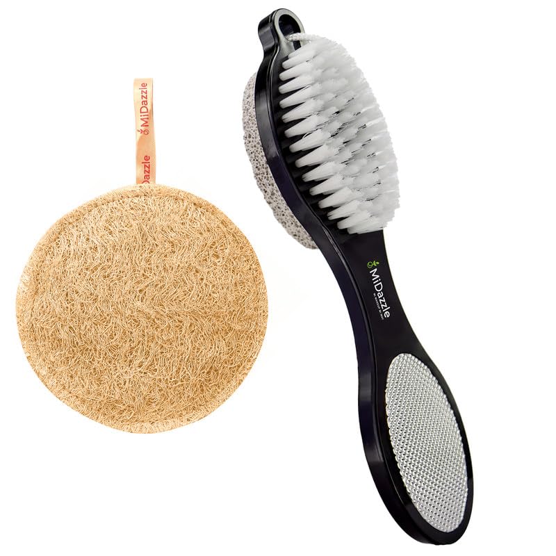 Midazzle Natural Body Scrubber Sun Dried Bath Loofah | Body Sponge for Men & Women | Organic Loofah for Bathing (Round) With Foot Scrubber 4 In 1 - Set of 2-image-43