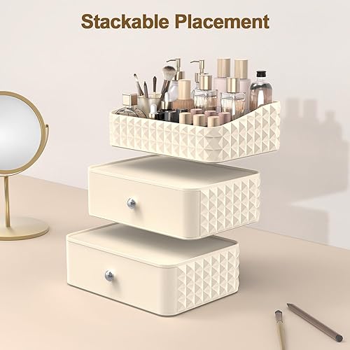 Miniatura 2 de Rosoenvi Organizador de maquillaje para tocador, organizador apilable de cosméticos y almacenamiento, vitrinas de cosméticos con 2 cajones y 1
