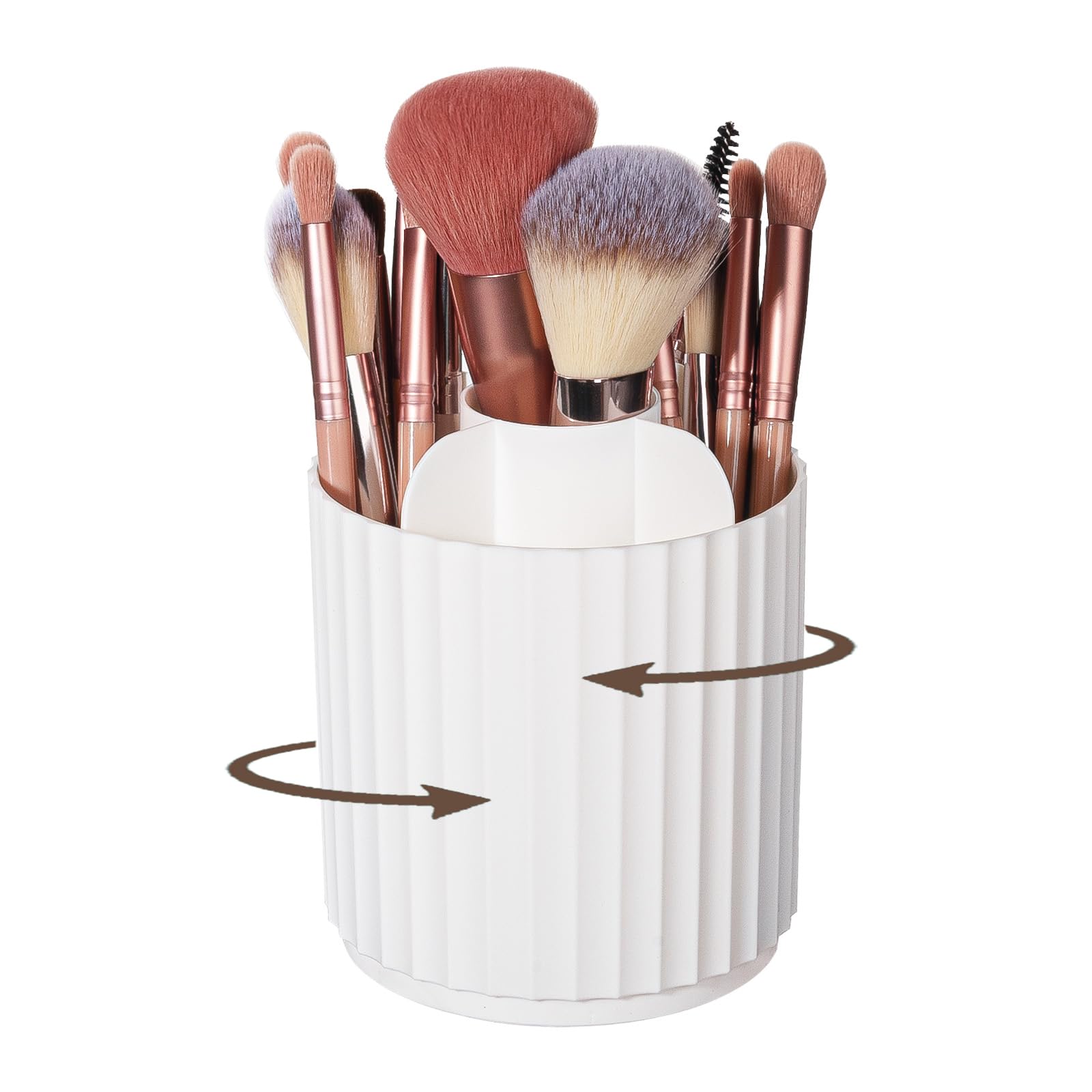 Anyoifax Makeup Brush Holder Organizer 360°Rotating Make Up Brushes Container for Vanity, Spinning Cosmetics Storage Cup, Stripe White