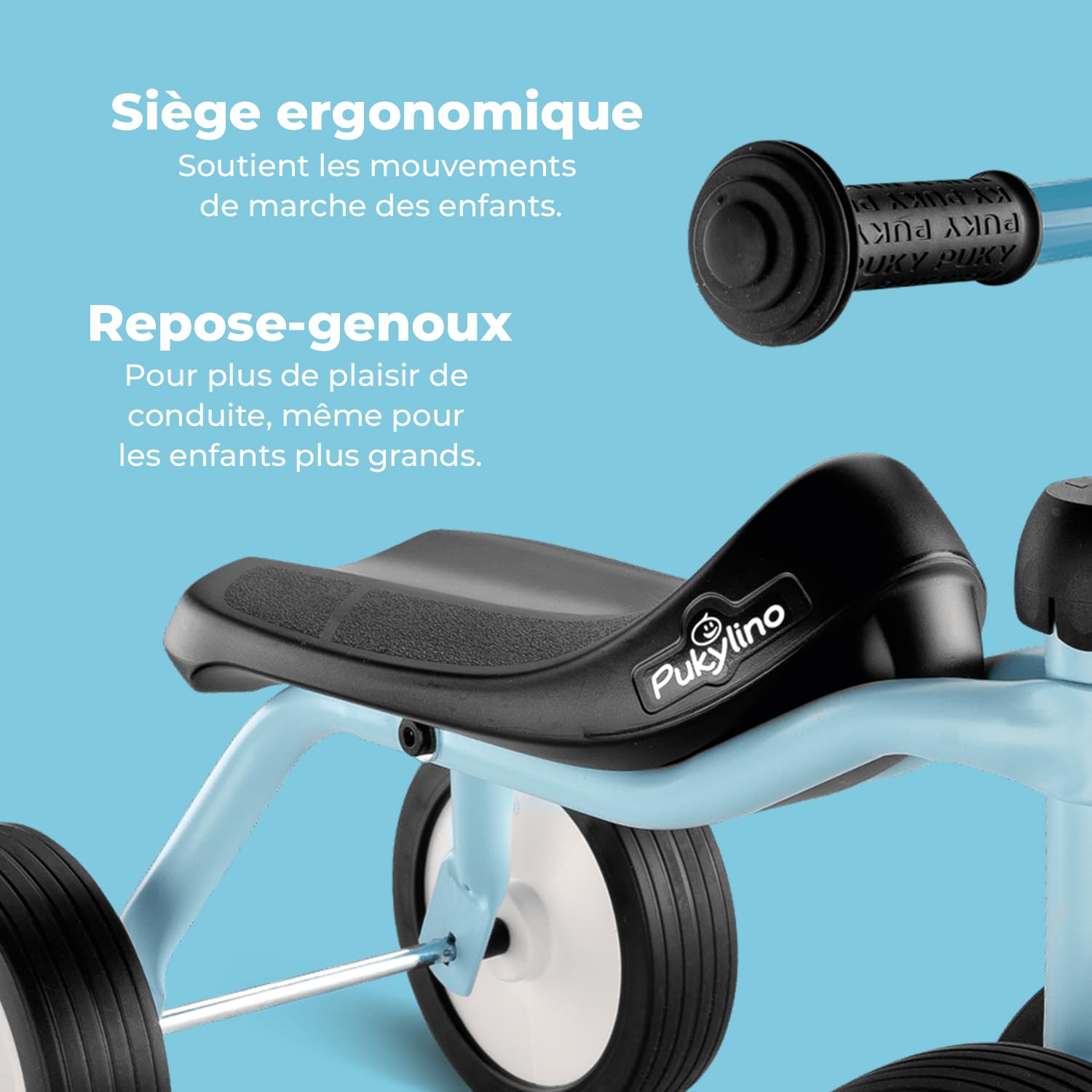 PUKY PUKYLINO Bleu Rétro | Draisienne Bebe 1 an | Velo Bebe sans pédales | Draisienne evolutive avec poignées sécurité, siège Ergonomique et Roues silencieuses | Revêtement Antichoc | Jouet bébé 1 an