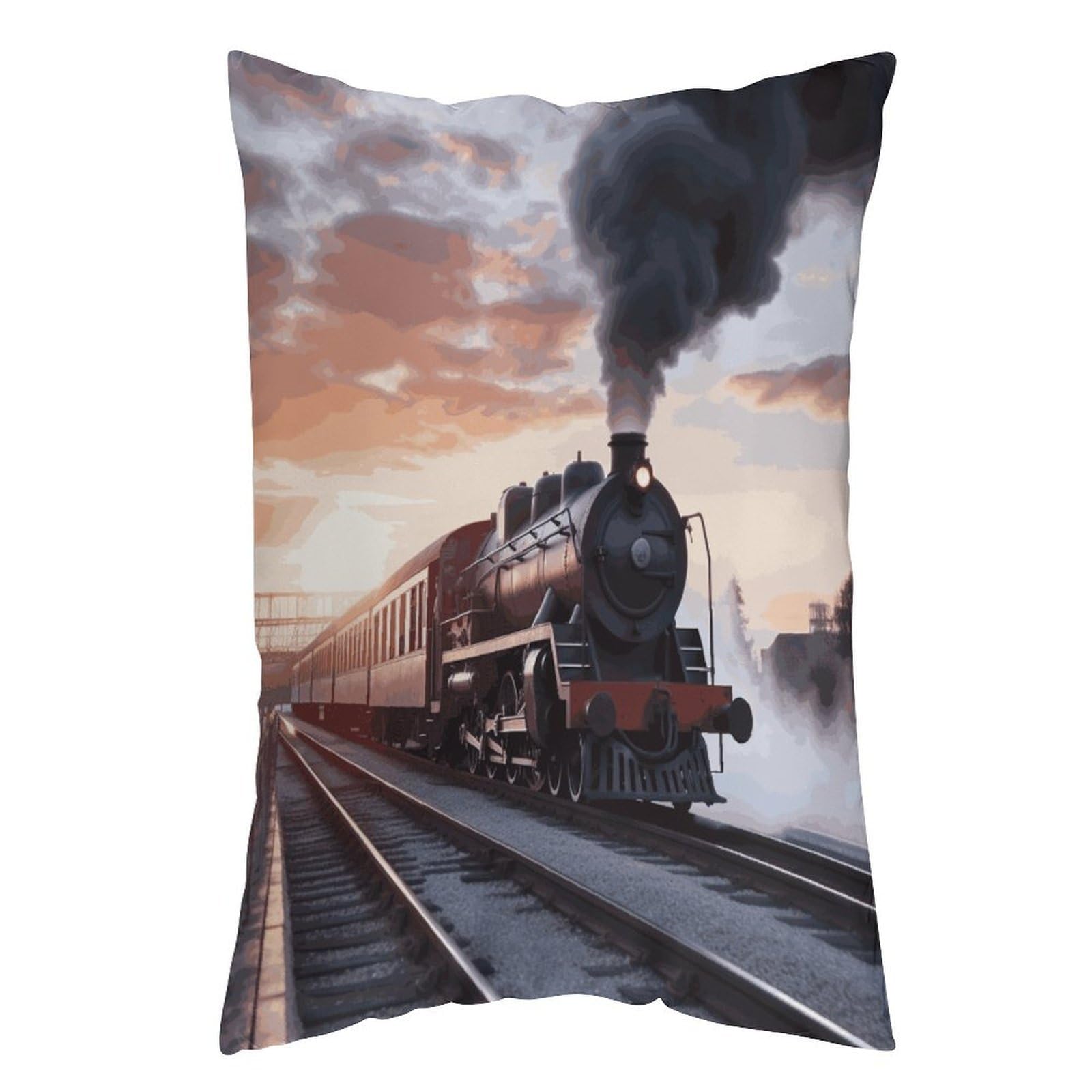 LDGSUPH Steam Train Depart Sunset Pillow Cases Soft Pillowcase with Invisible Zipper Wrinkle Resistant Pillow Covers Breathable Removable Pillow Protector for Bed Sofa Car 20"x30"