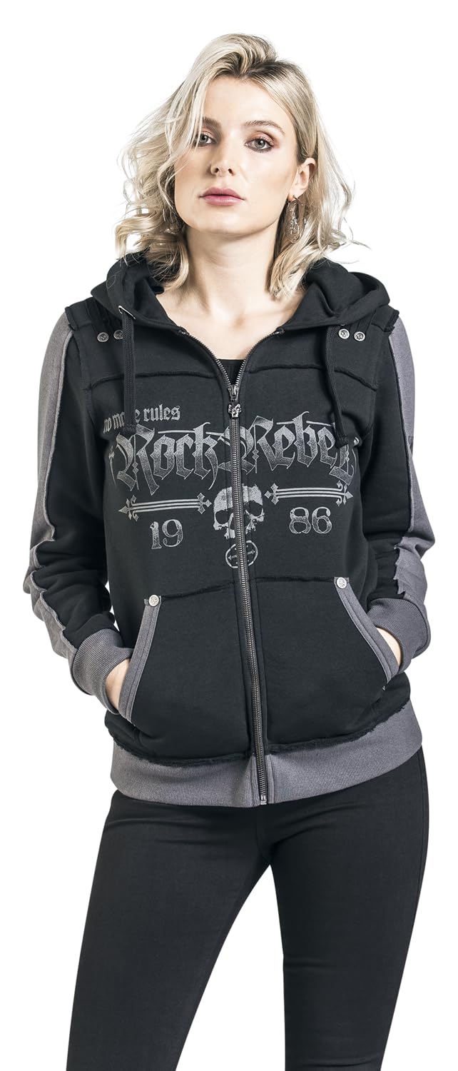 Rock Rebel by EMP Donna Giacca con Cappuccio Nera con Stampe di Teschi