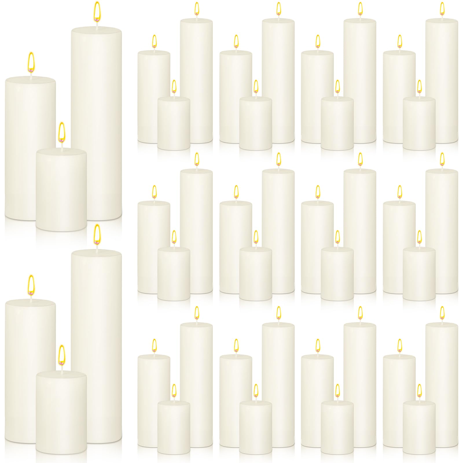 MTLEE 48 Pcs Set of 3 Pillar Candles Ivory Pillar Candle Bulk 3 Inch 6