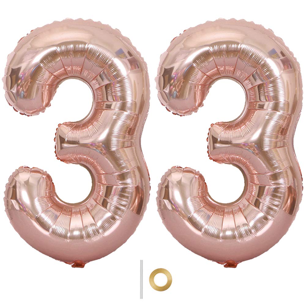 2pcs 40 Inch Jumbo Giant Rose Gold 33 Number Balloon for Birthday Party Decoration, Wedding Anniversary