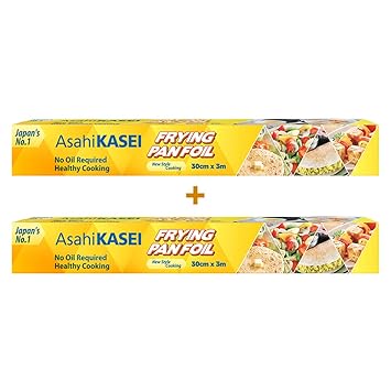 Asahi Kasei Oil Free Frying Foil | Aluminum Foil Roll | Unique Stick Free Silicone Coating | 100% Oven & Grill Safe Upto 250 degreeC | Pack of 02
