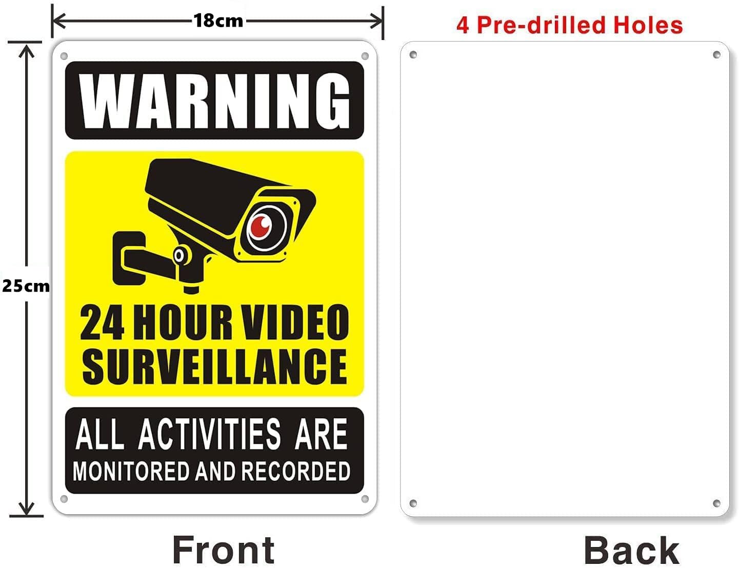 Luimode 1 Pack Surveillance Warning Sign Safety Sign Aluminum Video Surveillance Signs CCTV Signs Hanging Signage No Trespassing Security Signs-24 Hours 18 * 25cm - Image 2