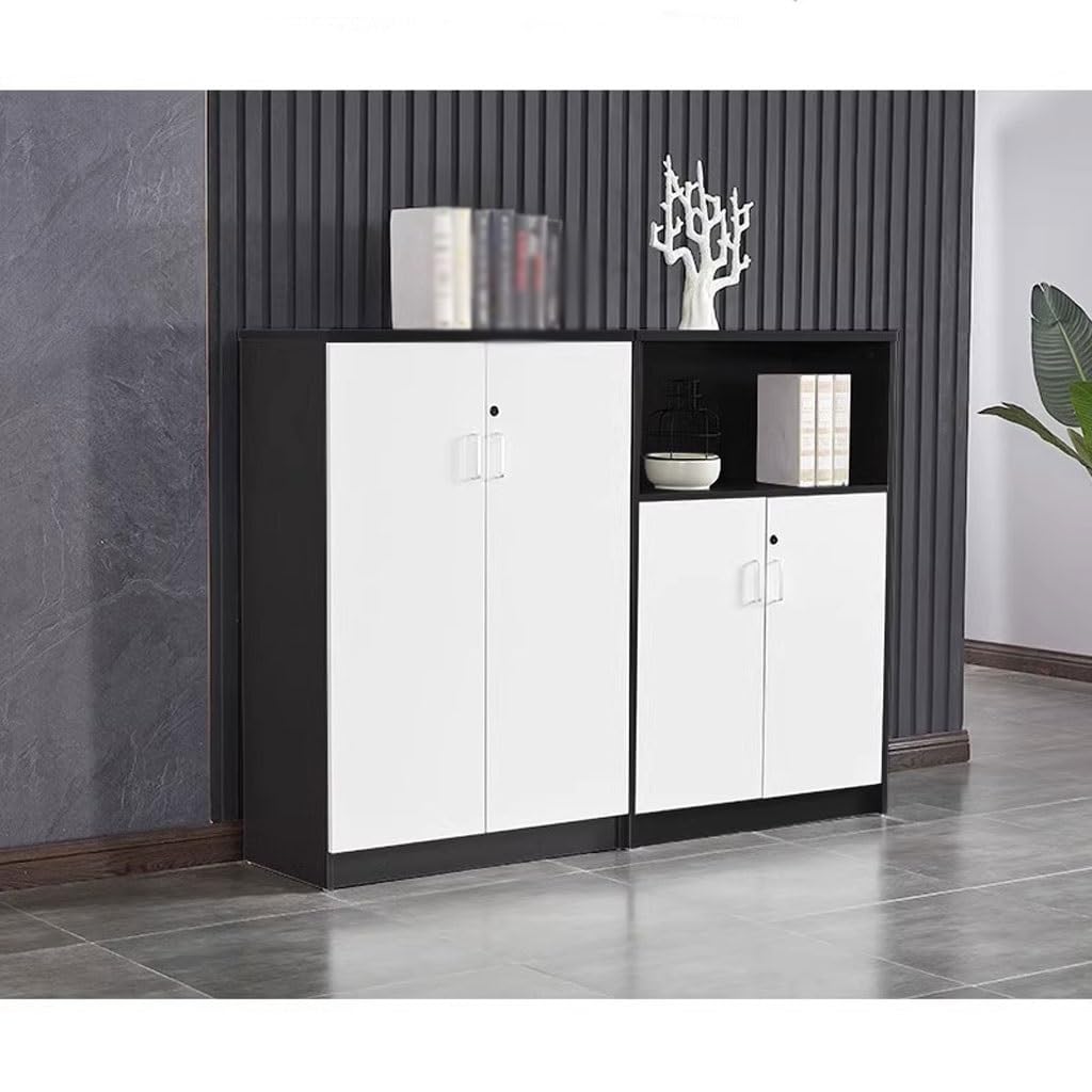 Kommode Büro Aktenschränke aus Holz, Schränke für Finanzinformationen, Bücherregale mit zwei Glastüren, geeignet für Räume Studio für Büro Bürokarte(A)
