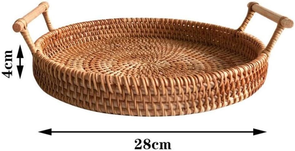 Storage Basket Rattan Storage Tray Wicker Basket Bread Fruit Food Breakfast Display Hand-Woven Rattan Basket Home Decor Crafts (Size : Medium) (L)