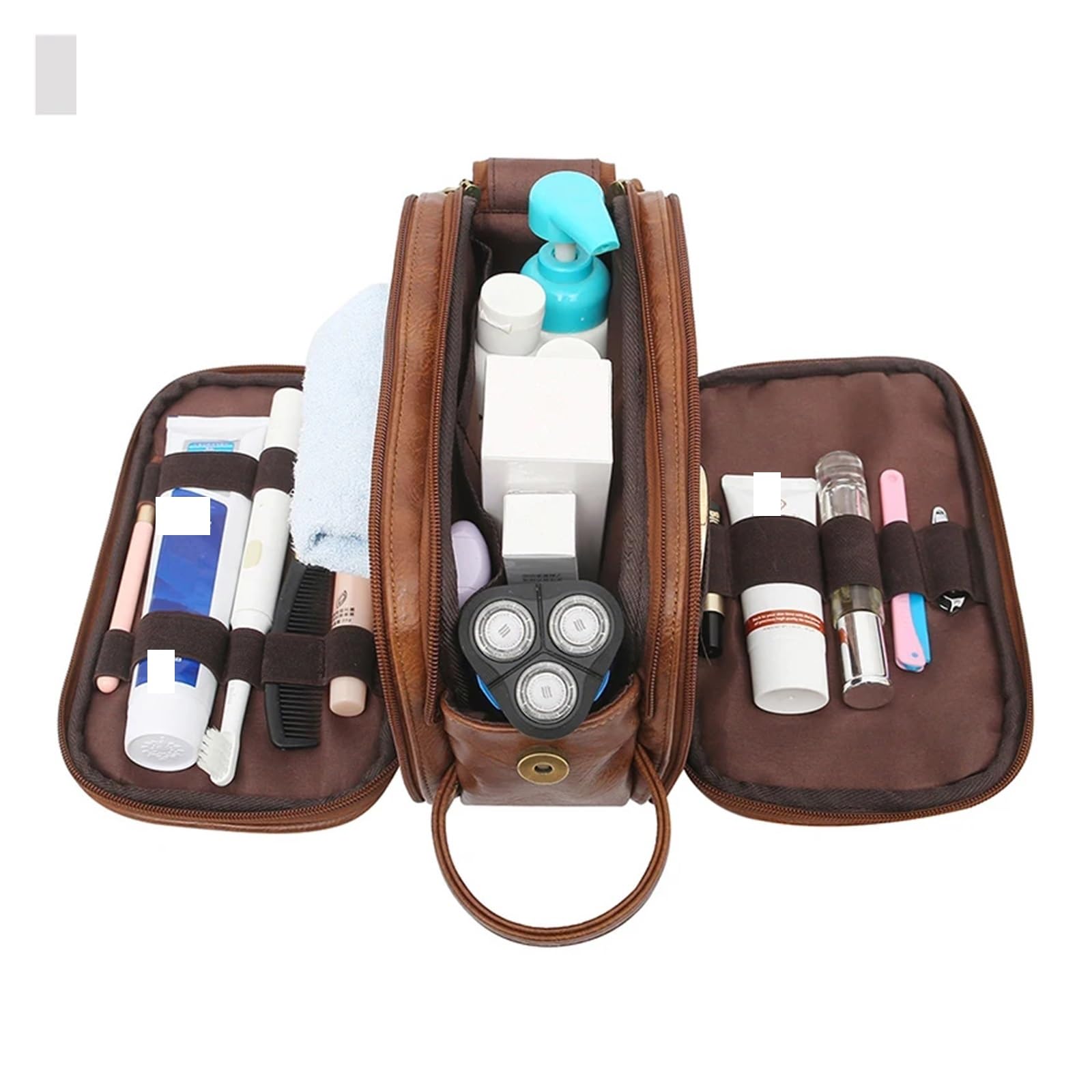 Neceser de Cuero Business Water-Resistant Toiletry Bag For Men Travel Wash Shaving Dopp Kit Bathroom Makeup Organizer with Wet Dry(Color 2)