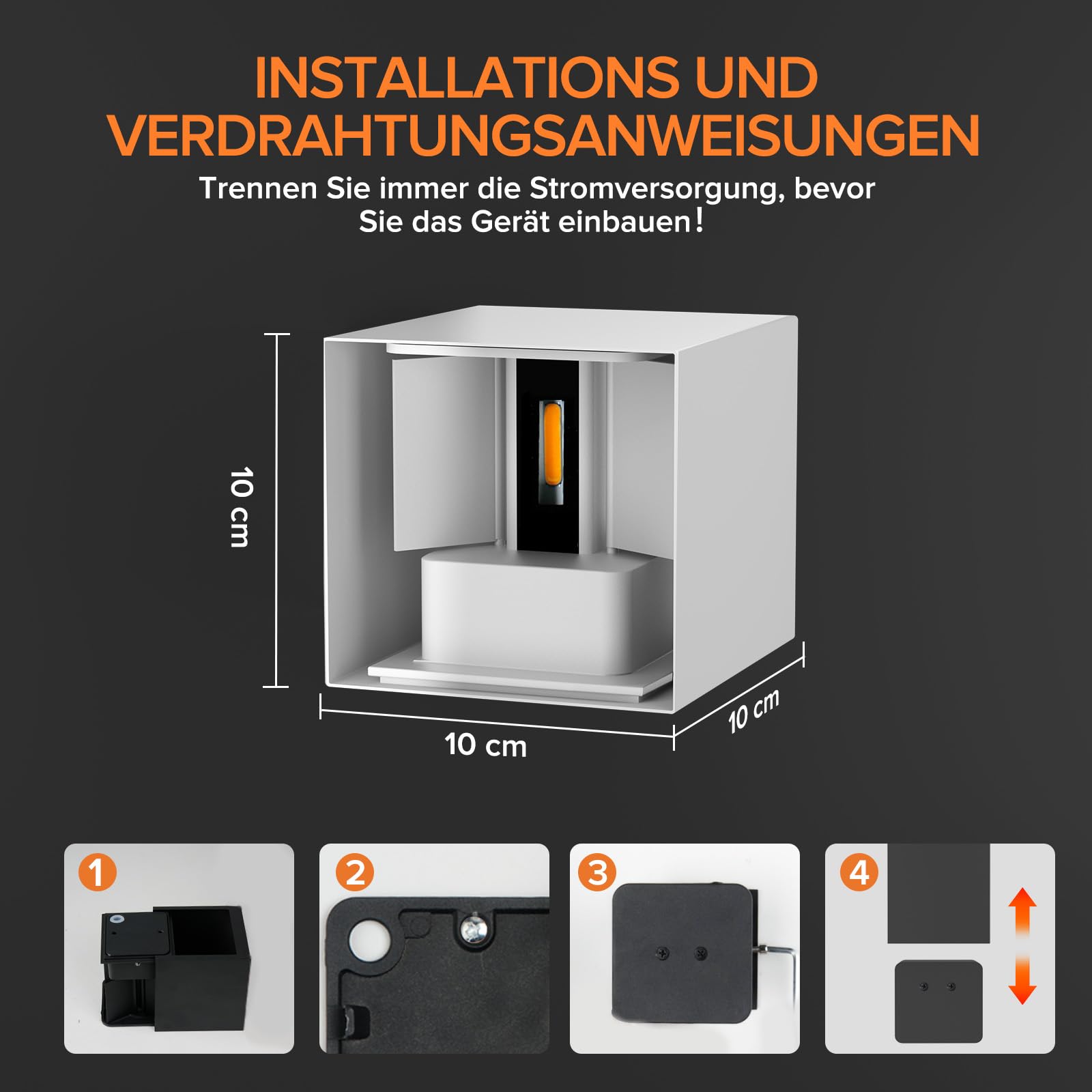 8 Stück 12W LED Wandlampe Innen, Weiße Wandleuchte Aussen, 3000K Warmweiß Up Und Down Abstrahlwinkel Einstellbar, IP65 Wasserdicht Außenlampe Geeignet für Treppenbeleuchtung Wandbeleuchtung