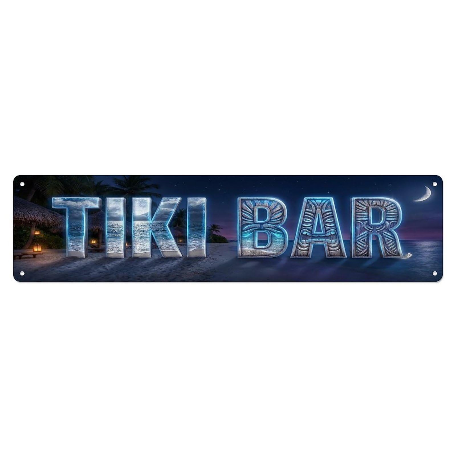 Tiki Bar Outdoor Garden Decor Tropical Beach Bar Moonlight Metal Tin Sign
