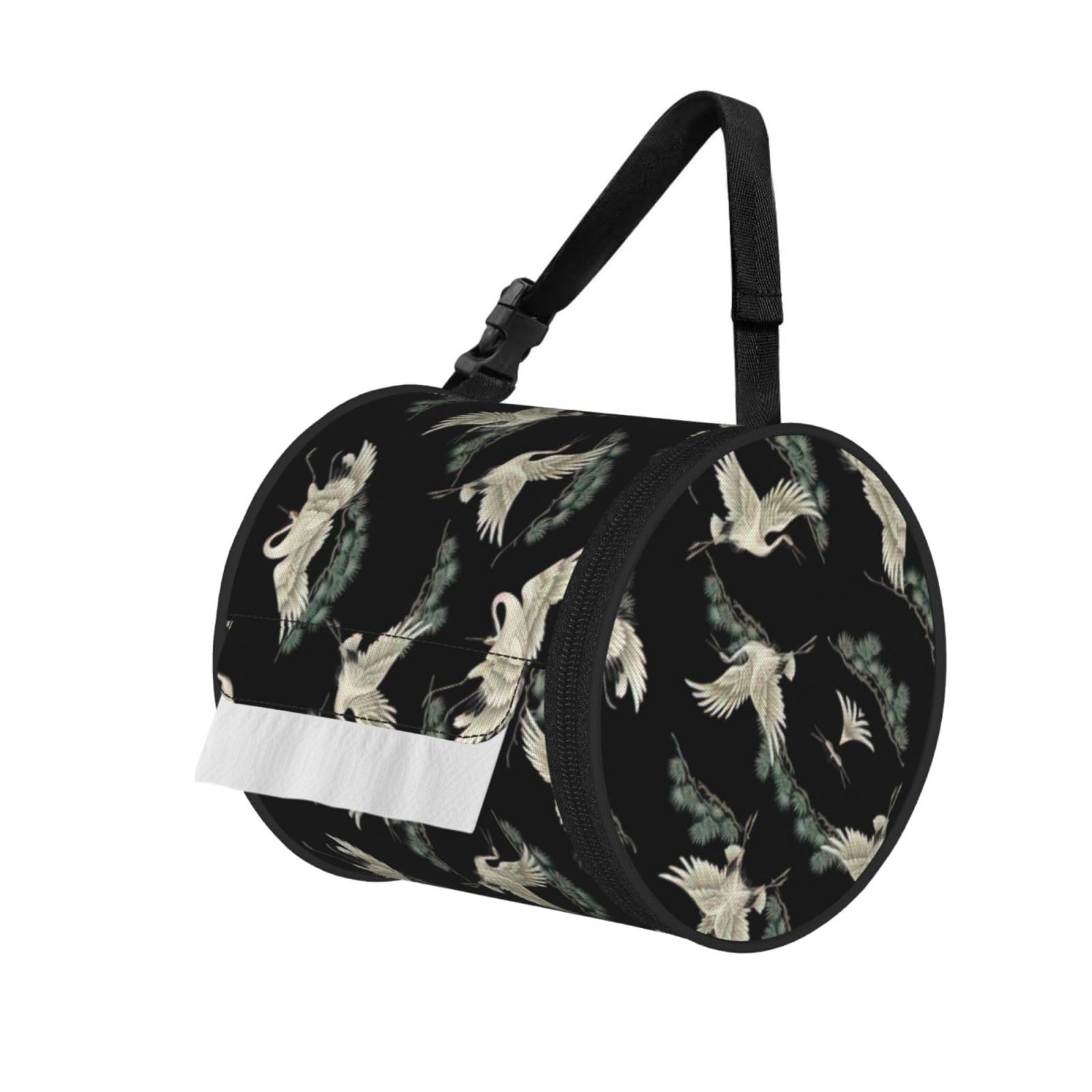 Japanese Crane & Pine Printed Pet-Proof Toilet Roll Bag, Durable Oxford Cloth with Handle for Travel Tent Kitchen