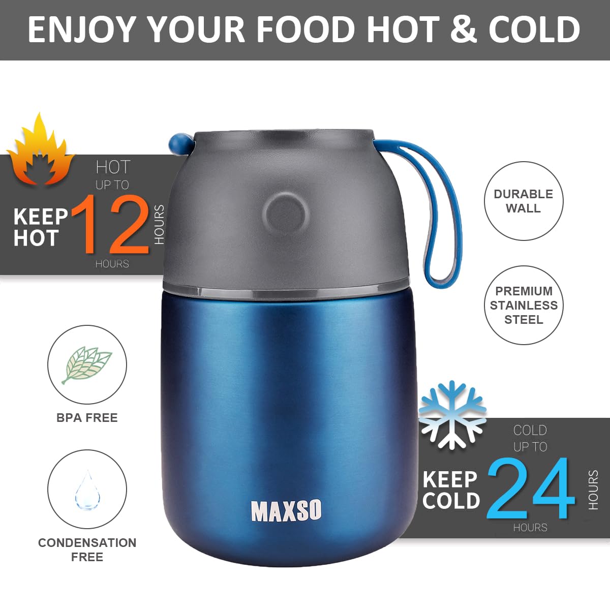 Isoliertes Thermo-Lebensmittelglas für heiße und kalte Speisen für Kinder und Erwachsene, 17 & 680 ml Suppe, Thermobehälter für heiße Speisen, dreilagige Isolierung, Edelstahl-Lebensmittelbehälter mit