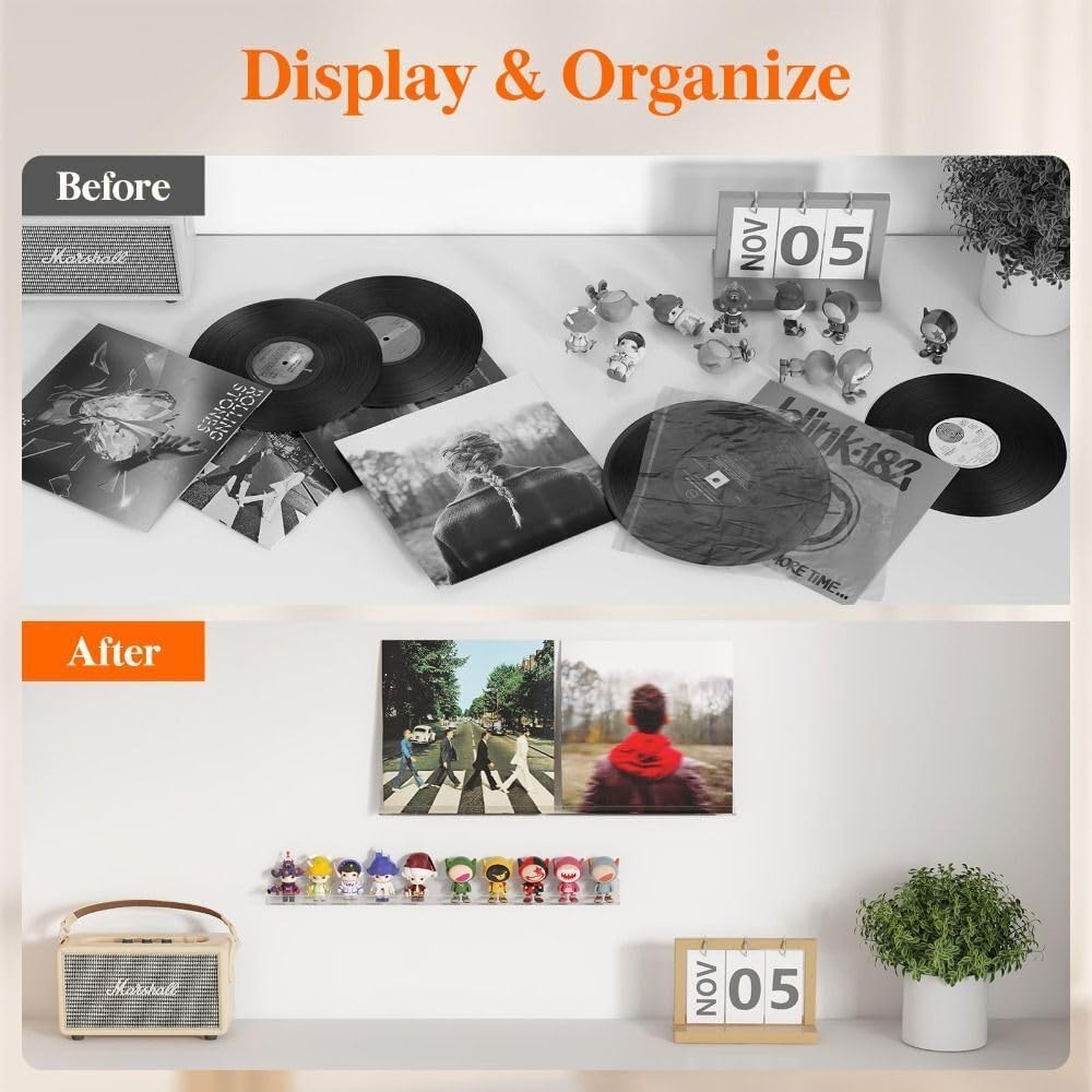 Esmula 8 stuks platenplank wandhouder, platenhouder van transparant vinyl plank acryl 30 cm vinyl lp plank platenstandaard acryl album platenhouder muur voor platen en foto's