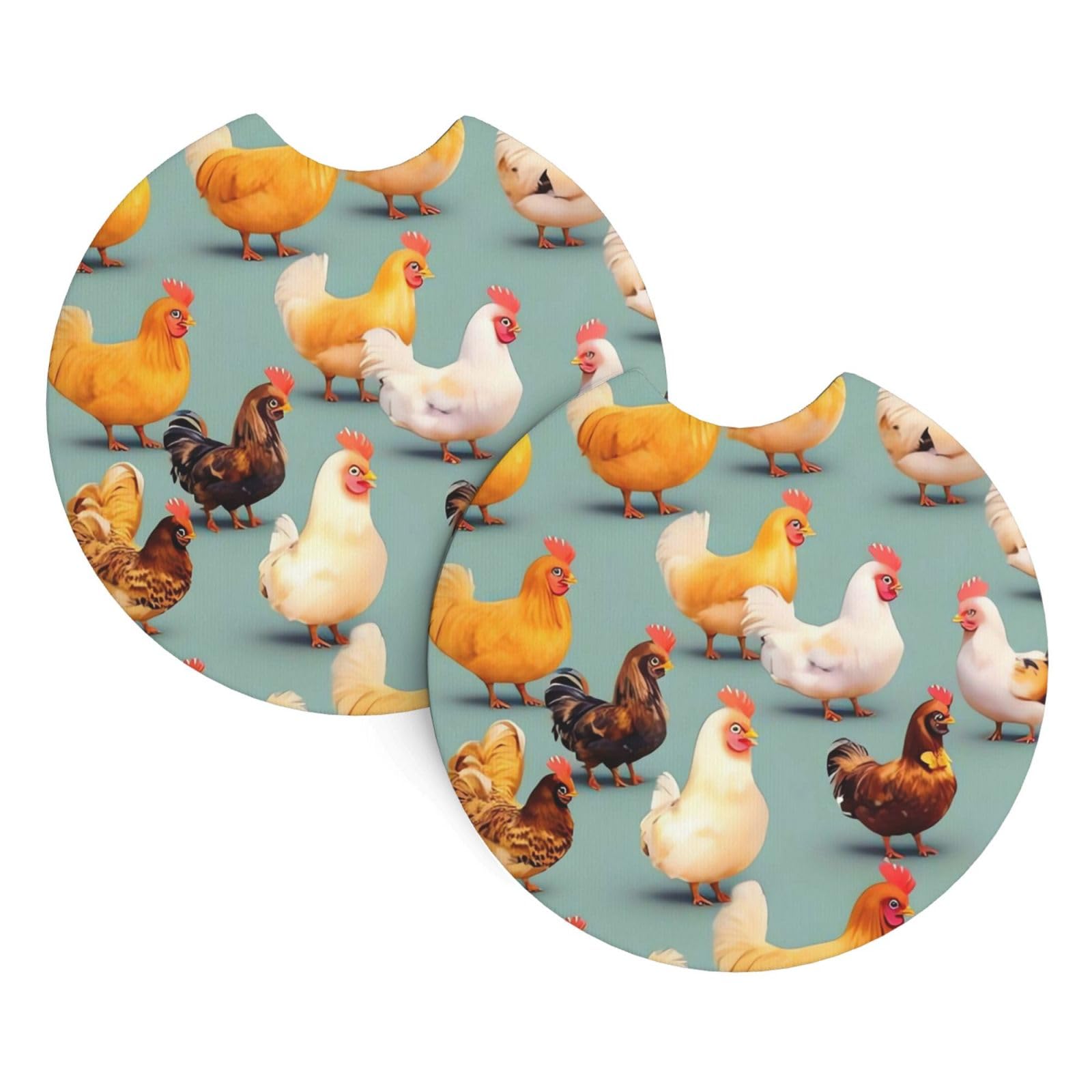 2 Pack Car Coaster for Cup Holders Cute Chicken Walking Car Cup Coaster 2.7" Neoprene Non-Slip Automotive Cup Mat Universal Auto Car Interior Accessories for Women Men Cup Pad