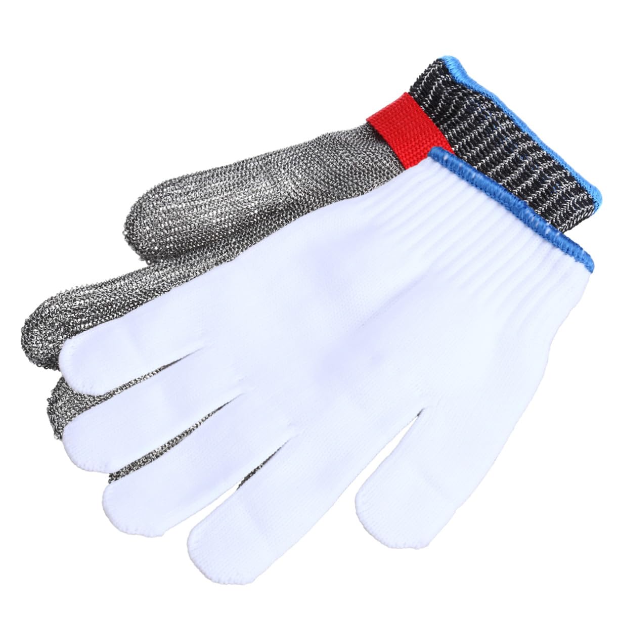 Schnittfeste Arbeitshandschuhe Level Schutz Stab und Schnittresistent mit Metallknopf Edelstahl Draht Mesh für Metzger und Holzschnitzen Einheitsgröße Beidseitig Tragbar