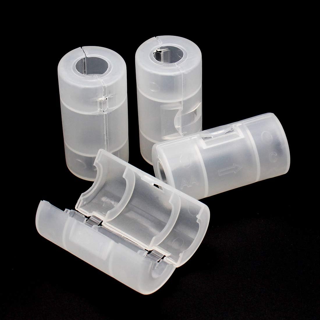 (4 of Pack) AA to C Battery Converter Spacers, AA to C Size Battery Cell Adapter Holder Case Cover Boxes - Transparent