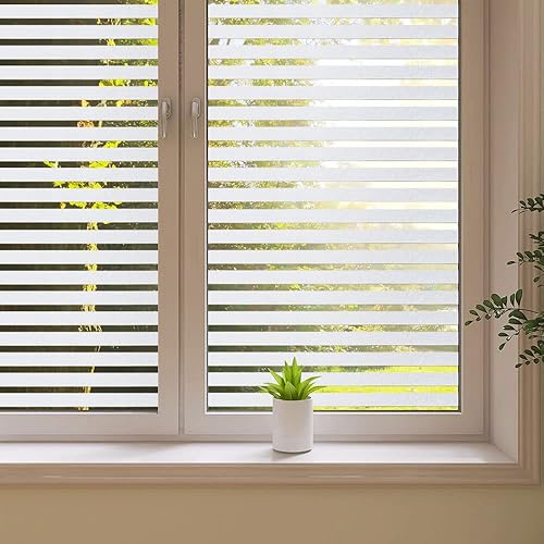 Stripe Frosted Window Film, Privacy Glass Window Sticker, Vinyl Decorative Window Decals, UV Protection Static Clings Window Film Non Adhesive for Home Office Meeting Room(23.6 x 78.7 inch)