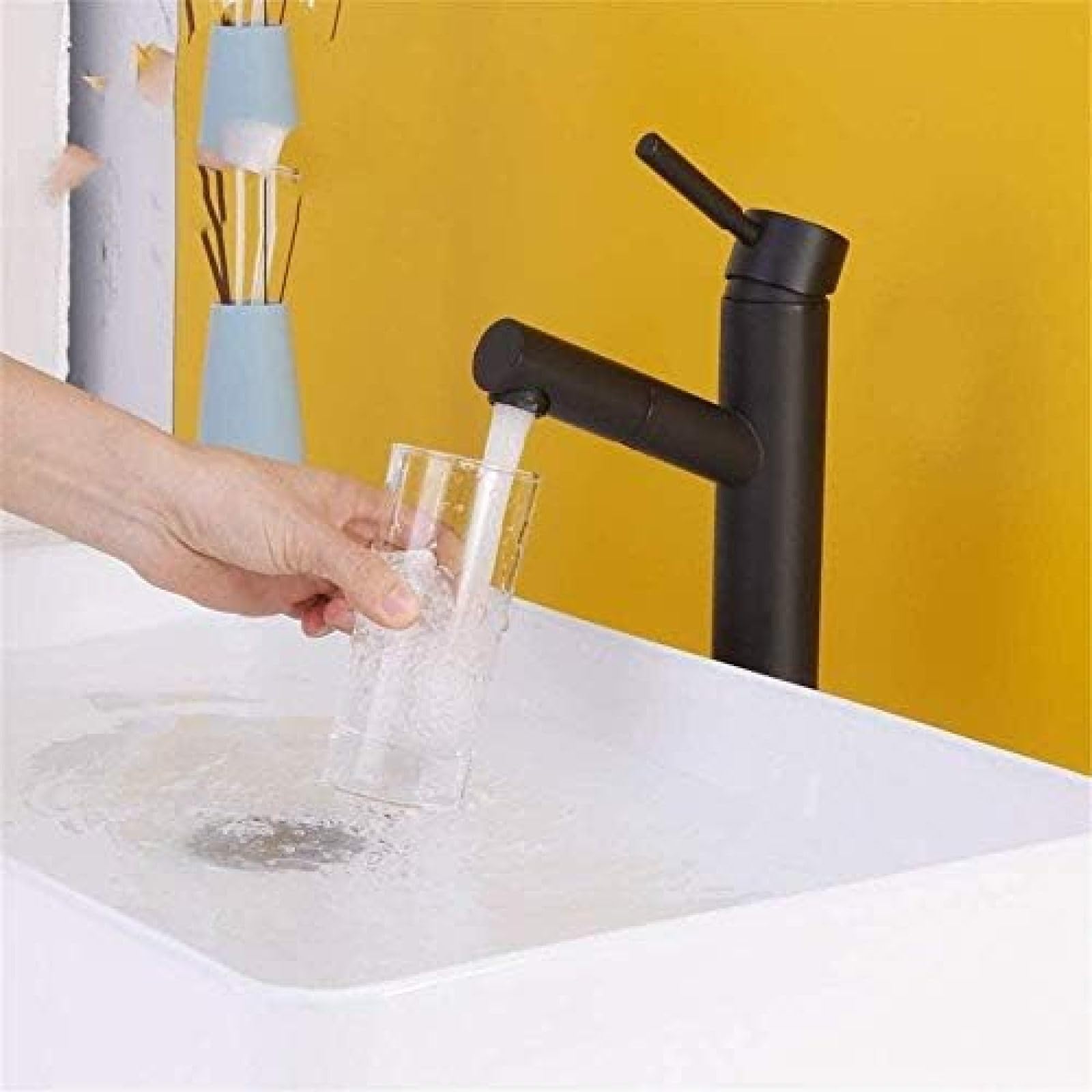 Grifo del baño,Grifo Grifo para Lavabo de baño Grifo para Fregadero extraíble de latón Macizo Grifo Monomando Grifos de Agua montados en Cubierta con un Solo Orificio, grifos para Fregadero