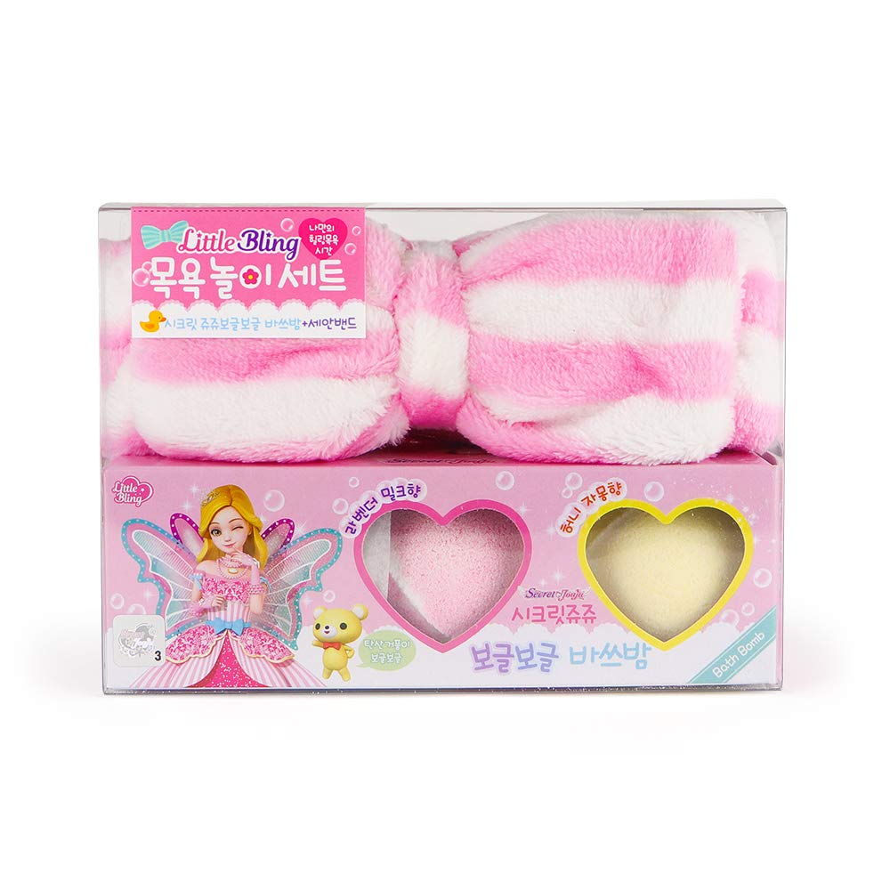 Bath Bomb and Fleece Headband for Washing Face Set -Organic and Natural Bath Bomb Moisturizing the Dry Skin Prefect Gift for Kids Made in Korea