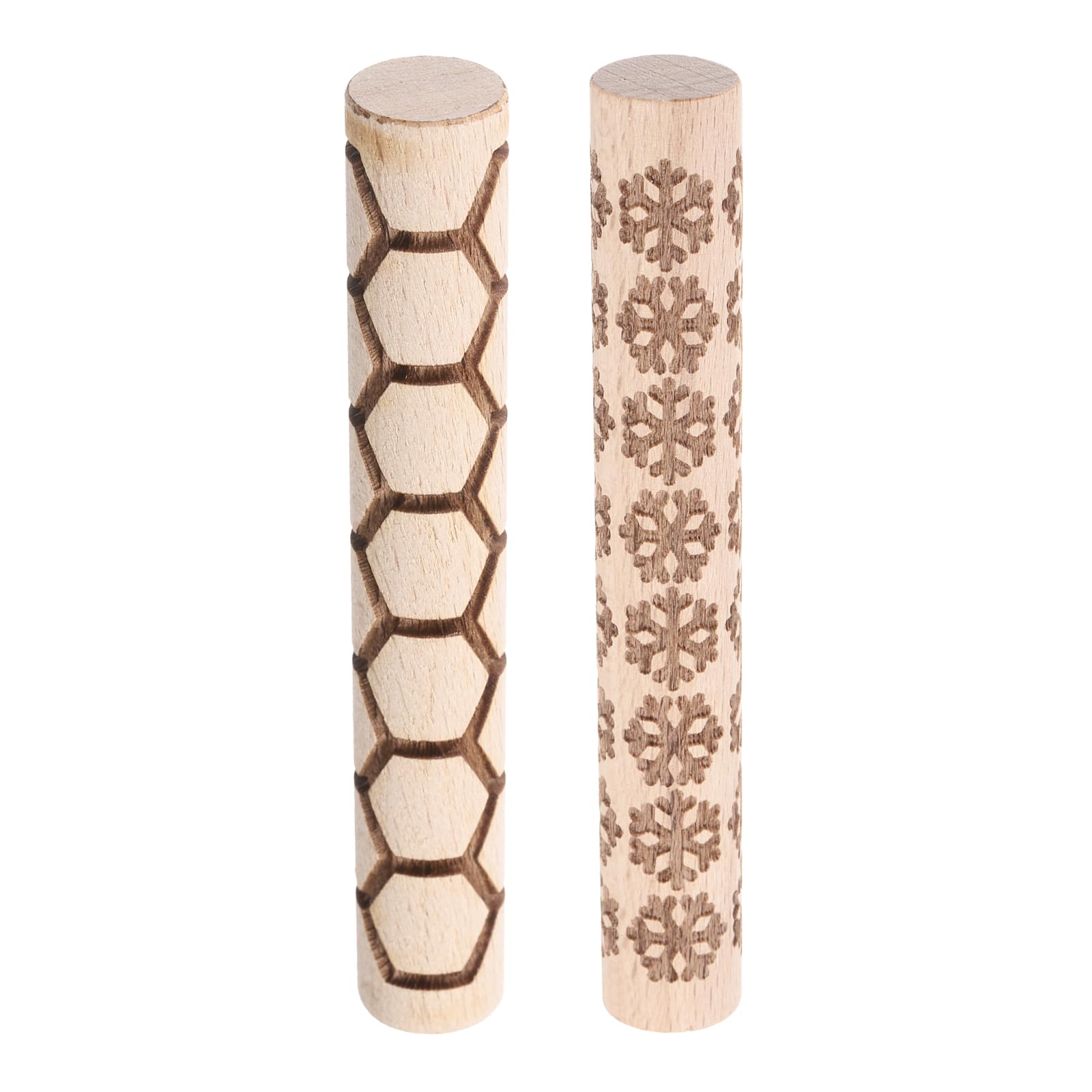 sourcing map 2pcs Wood Clay Roller 10cm Snowflake Hexagon Pattern Rolling Pins Pottery Tools Wood Grain Texture Rollers for Clay Baking Dough Playdough DIY — image 1