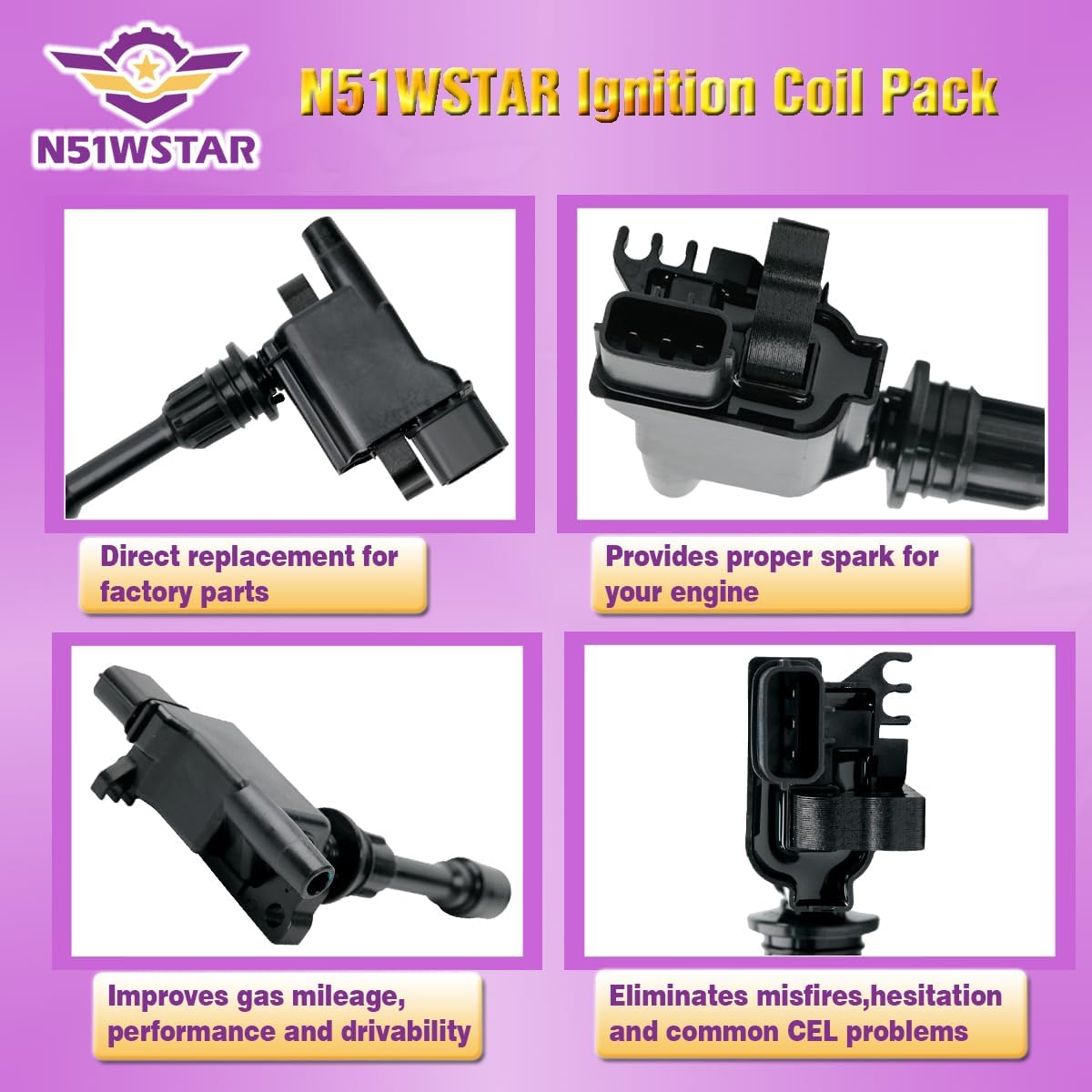IGNITION COIL PACK SET OF 2 COMPATIBLE WITH MAZDA PROTEGE PROTEGE5 2.0L L4 REPLACEMENT FOR FFY1-18-100 FFY118100 UF-407 UF407 C1340