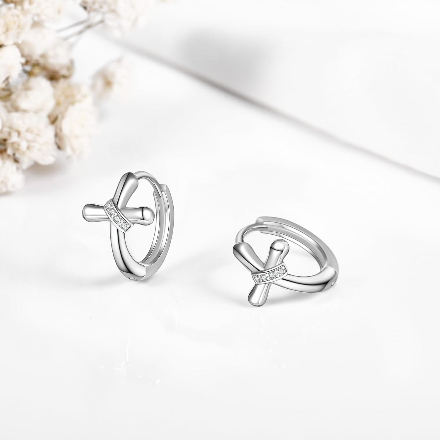 POPLYKE Cross hoop Earrings 925 Sterling Silver Cross Jewelry cross earrings for women (B) - Image 3