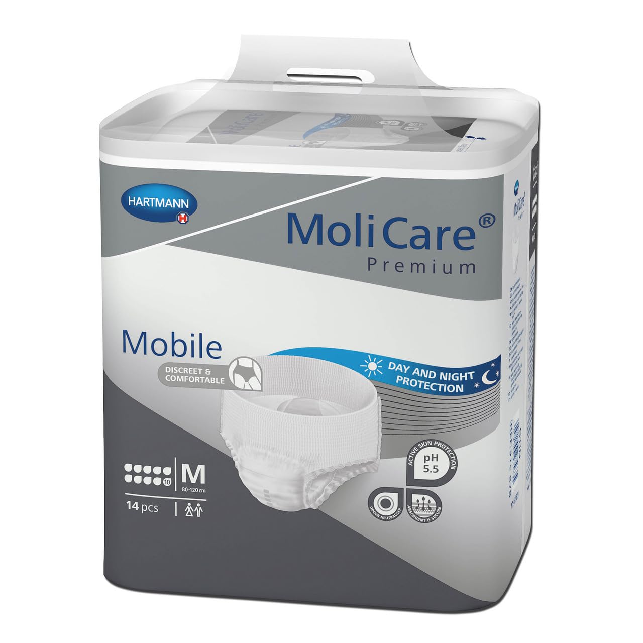 MoliCare Premium Mobile Disposable Underpants: Discreet Usage for Woman and Men with Incontinence; 10 Drops, Size M, Pack of 14