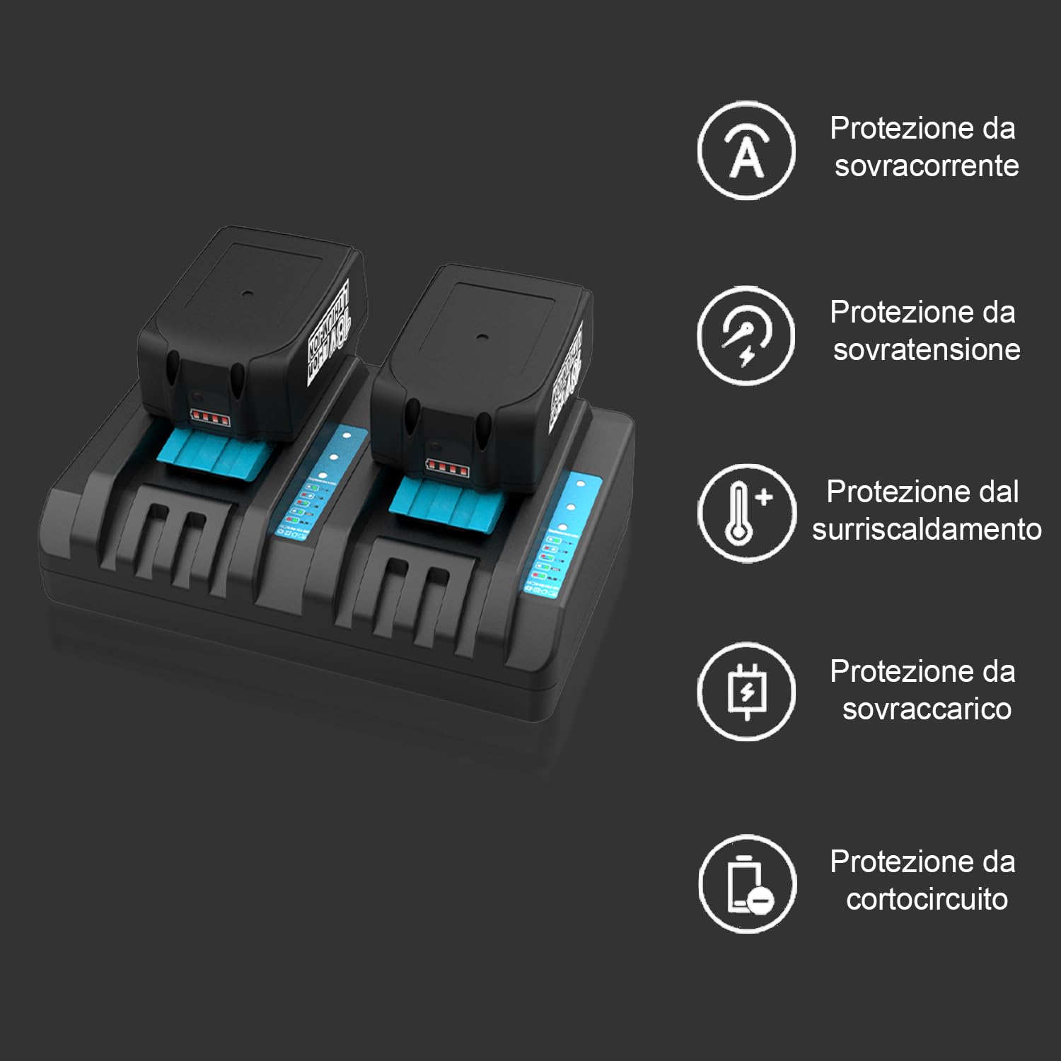 2X 18V 5,5Ah Batteria con Caricabatterie per Makita Batteria BL1860 BL1860B BL1850 BL1850B BL1830 BL1840 LXT400 DC18RC DC18RD