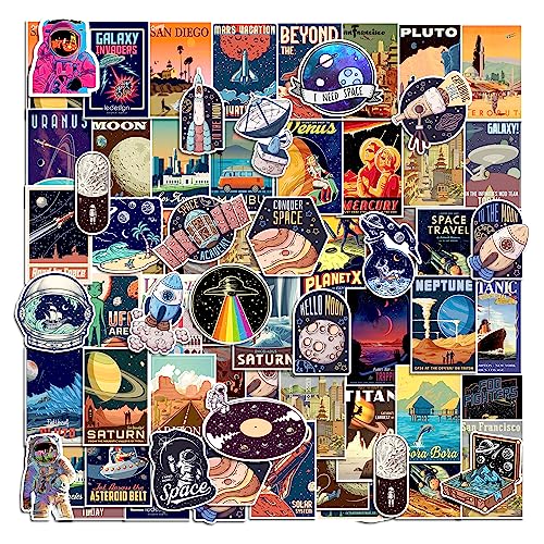 Image of FlyBuyHub Aesthetic Vinyl Journal Stickers for Phone Case, Laptop, Notebook, Dairy, Water Bottle, School Bag, Etc Self-Adhesive Stickers Set of 50 Glossy and Waterproof Stickers (City and Space)