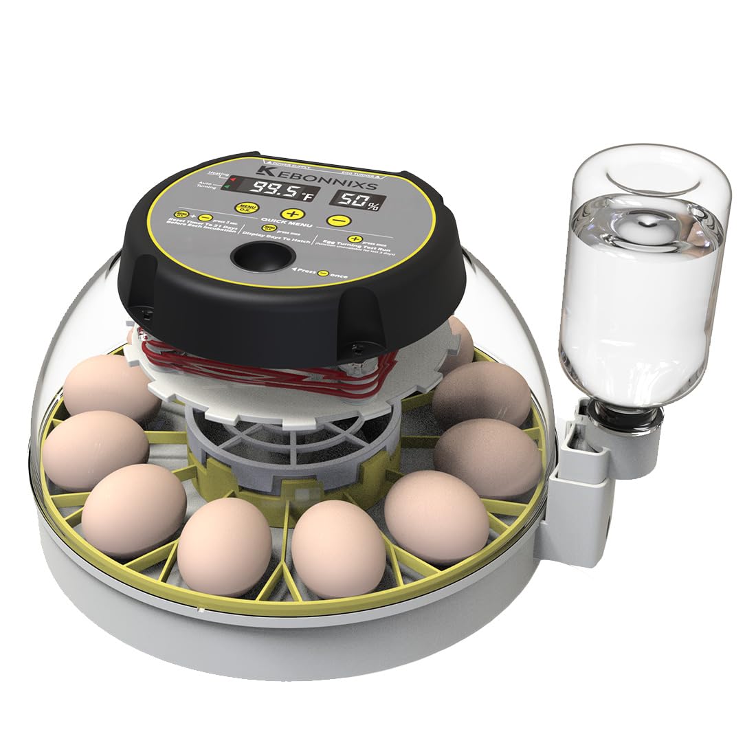 12 Egg Incubators with Humidity Display, Egg Candlestick, Automatic Chicken Hatching Blade