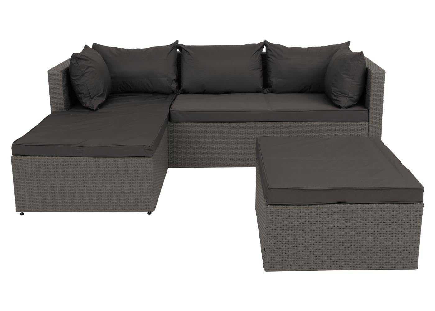 Mendler Poly-Rattan Garnitur HWC-O46 - grau Polster dunkelgrau | Balkon-/Garten-/Lounge-Set, Sofa, Sitzgruppe