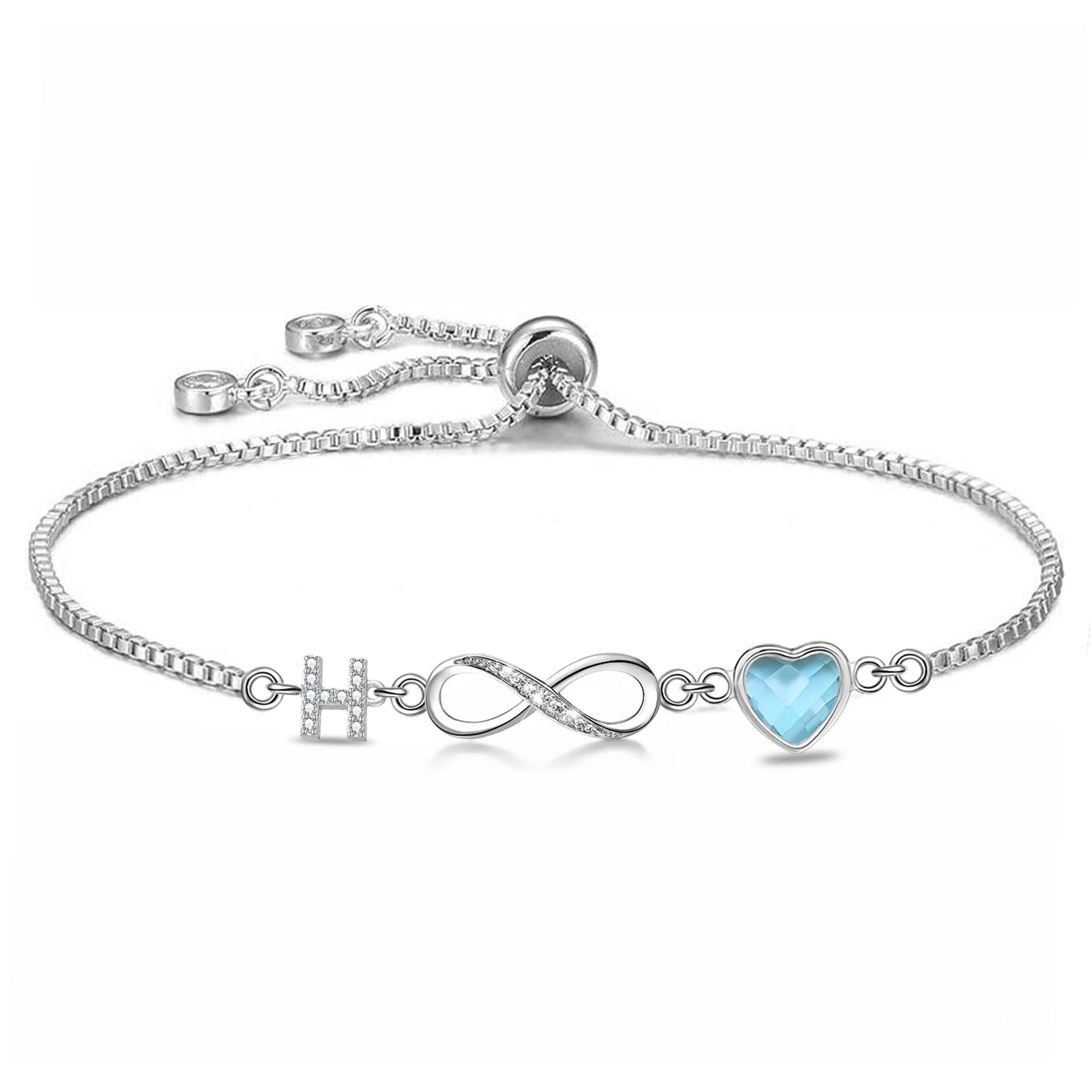 Kraven Bracciale Iniziali simbolo dell'infinito da Donne, Lettera A-Z Daino Pietra di Nascita Blu Ciondolo 26 Alfabeto Monogramma Braccialetto per Ragazze Adolescenti Figlia
