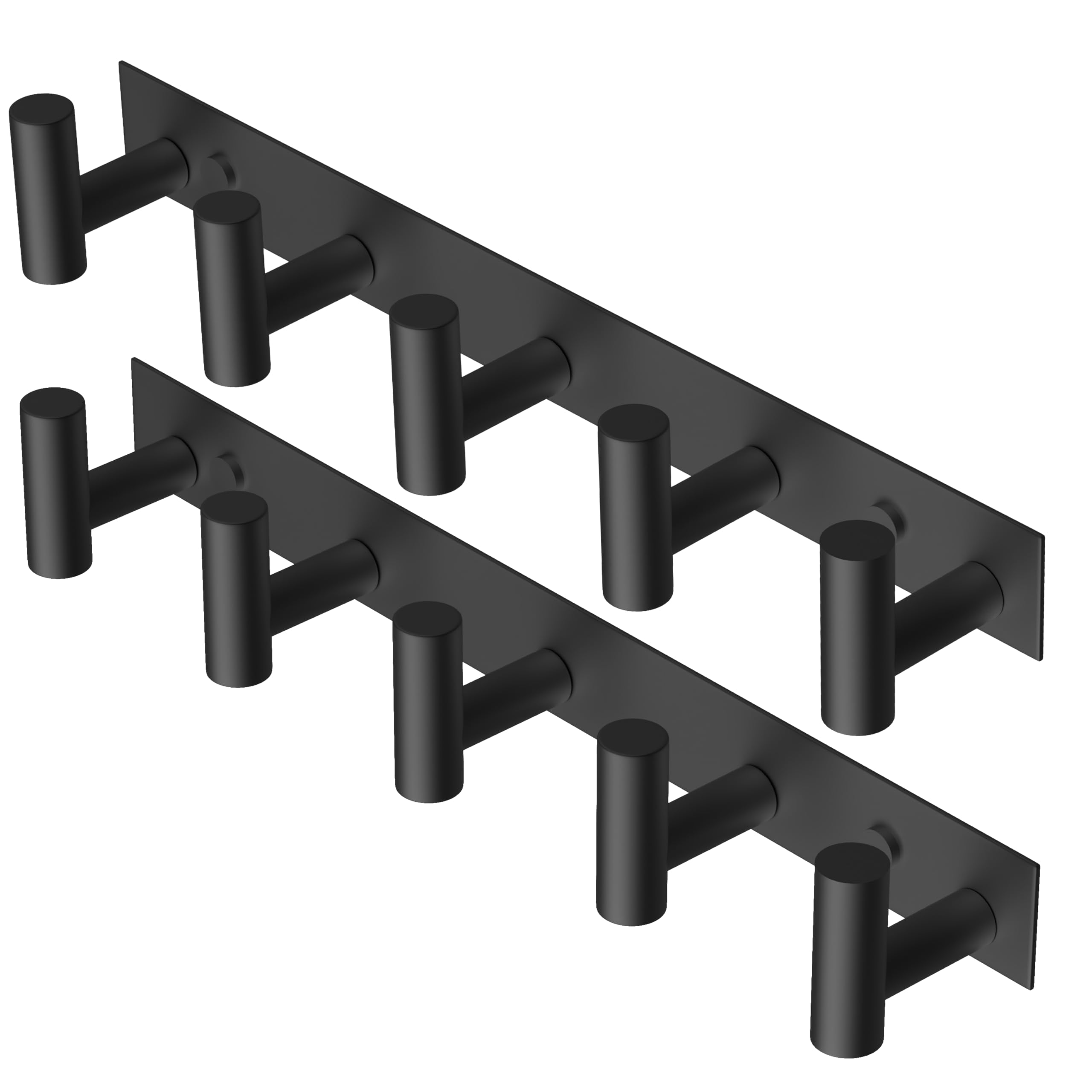 PMMASTO Wall Mounted Coat Rack, Black- 5 Hooks, 2 Pack, T Shape