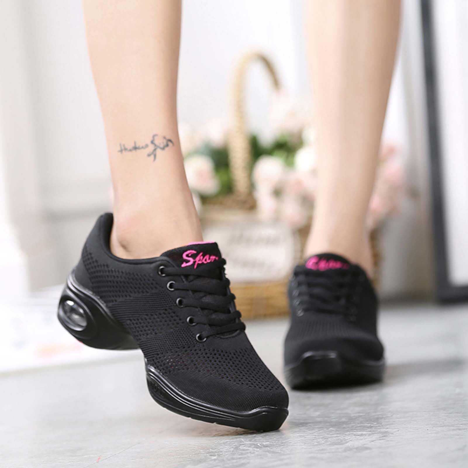 SECHRITE Scarpe da ginnastica da danza jazz, da donna, con lacci e suola divisa