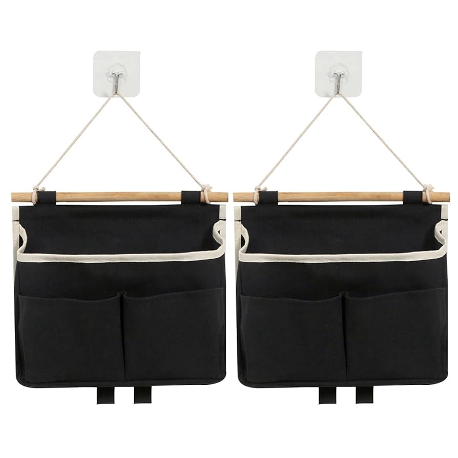 2 Pcs Foldable Hanging Storage Organiser With Adhesive Hooks - Wall & Overdoor Mount Pockets For Bedroom, Kitchen, Toys, Carrier Bags