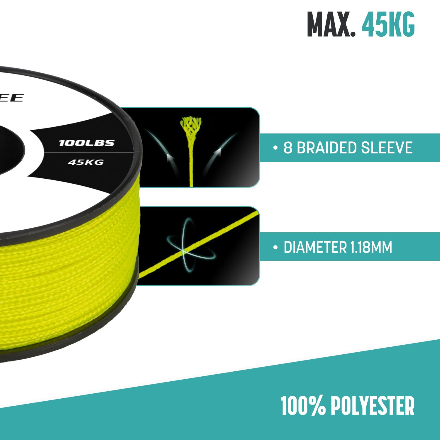 Brotree Micro Corde Paracorde 1,18 mm 50M Corde Tressé Bobine pour Bracelet, Bricolage, Manualidades - 45 kg Charge de Rupture (Néon Jaune)