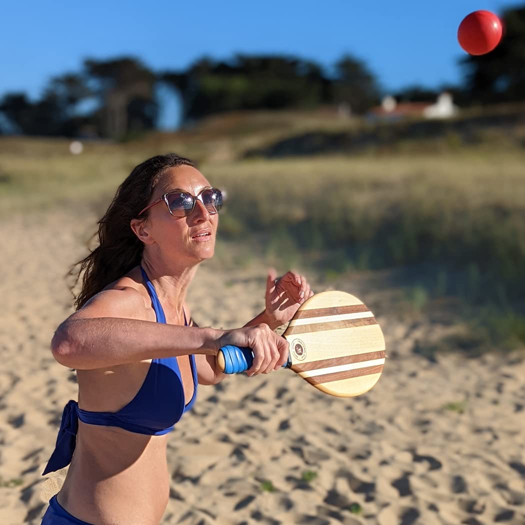 Palas de playa | Tenis de playa Frescobol | Juego de raquetas de playa de madera | Juego de raquetas de playa Pro 2 raquetas 2 pelotas 1 bolsa de neopreno
