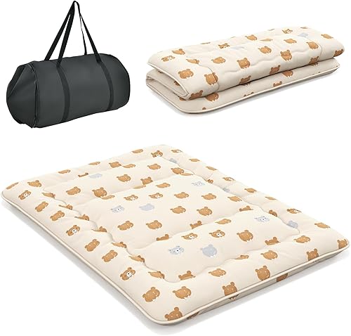 Miniatura 9 de Giantex Colchón japonés de futón, colchón enrollable de tatami con funda lavable y bolsa de transporte, almohadilla de dormir plegable y portátil