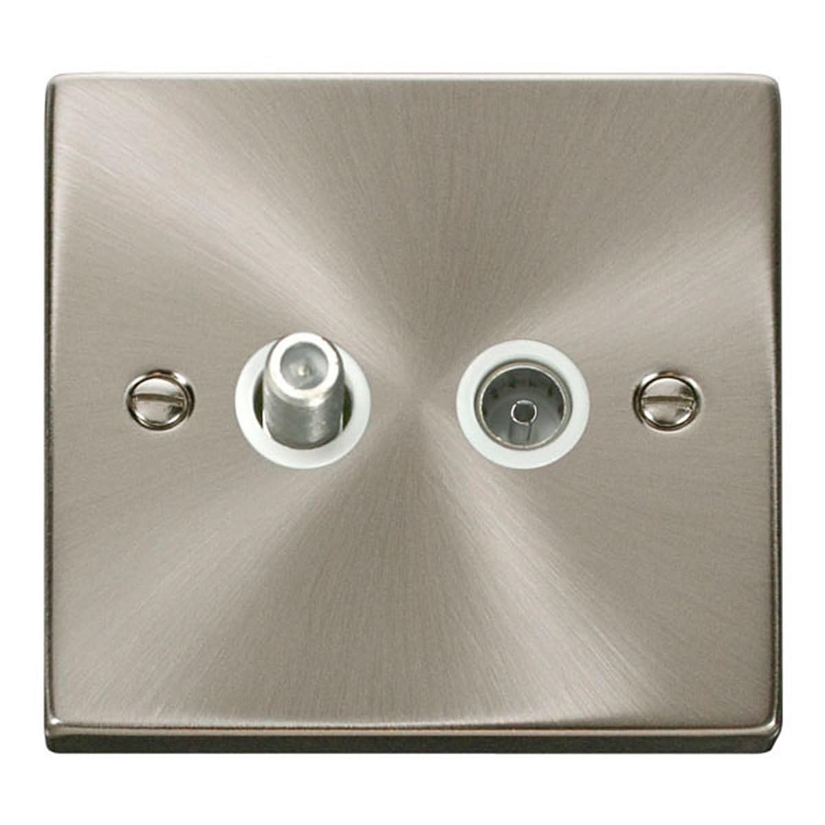 Click Satin Chrome Satin - Brushed Chrome Satellite & Coaxial Socket 1 Gang