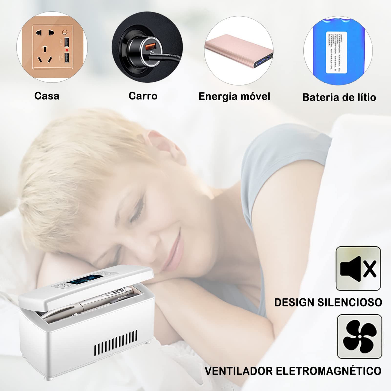 Nevera PortáTil para Medicinas, Nevera PequeñA para Coche, Mini Nevera Bolsa Termostato USB Adecuado para Viajes/interferón, Rango de Temperatura 2°C~18°C