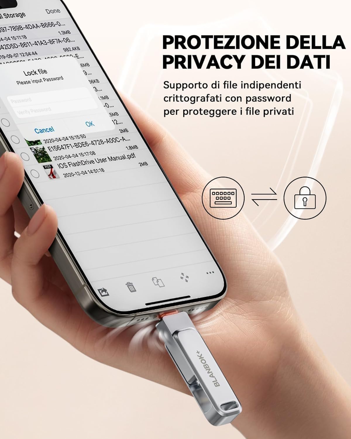 MFi Certificazione 128GB Chiavetta USB per iPhone, MFi Certified, Chiavetta USB 3-in-1 Lightning e Type-C con adattatore USB 3.0 Memoria esterna per iPhone, telefono, Android, PC/Pad