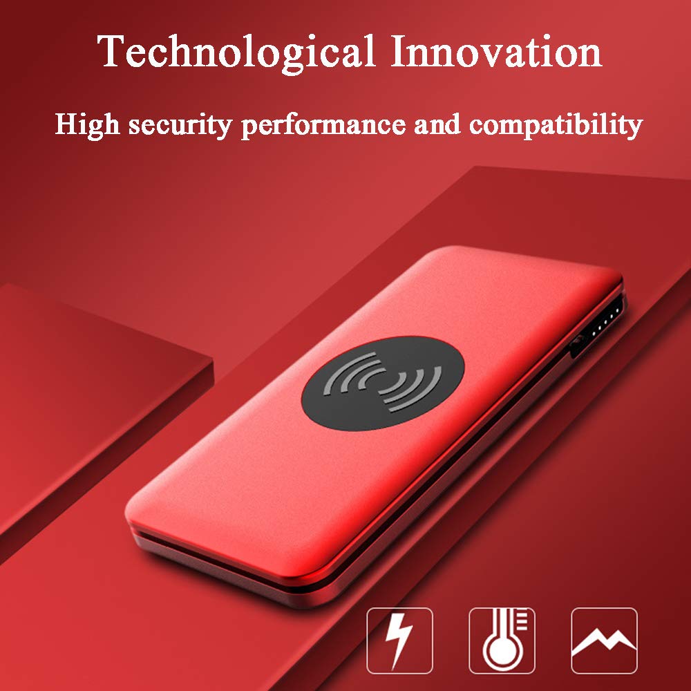 Cargador Móvil Portátil Batería Externa 10000mAh Cargador Inalámbrico Rápido Power Bank con 3 Puertos y 2 Portátil Entrada Wireless Charger para Android Phones, Smartphones